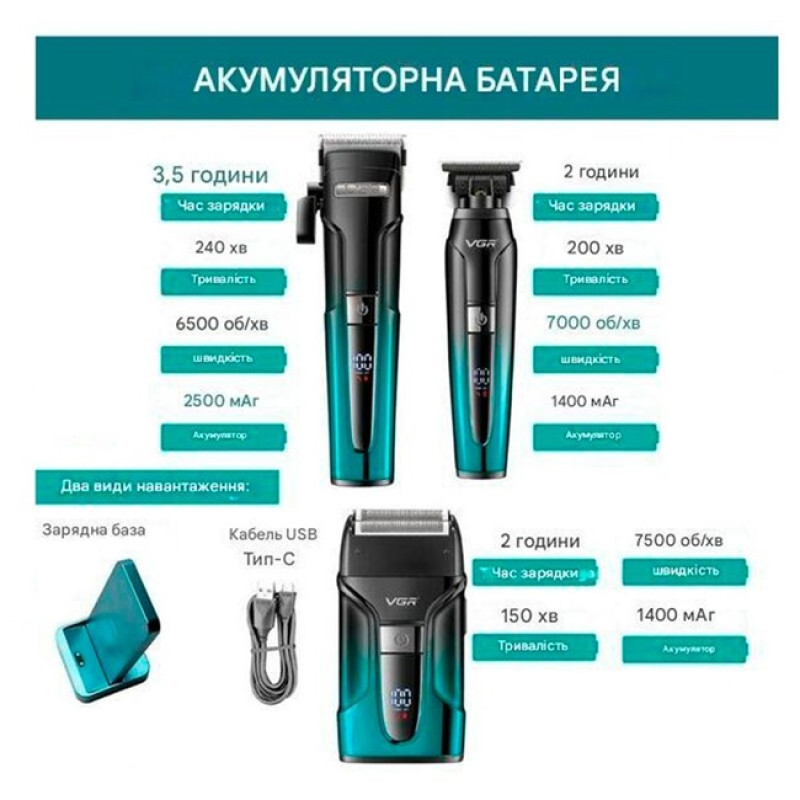 Набор для стрижки волос 3в1 VGR V-694 Black/Green
