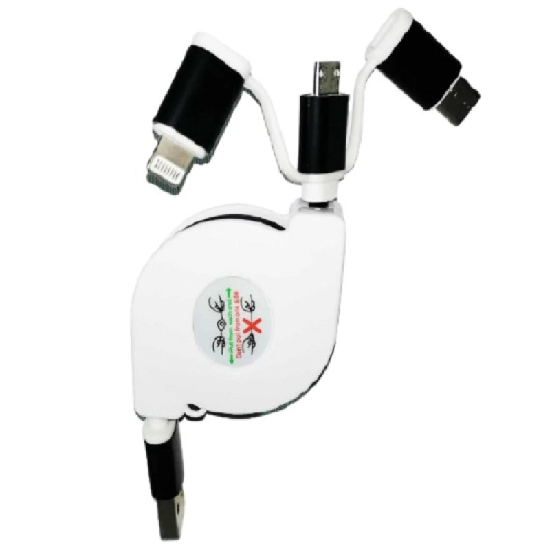 Кабель USB - Lightning + Micro USB + Type-C Pull Push Равлик
