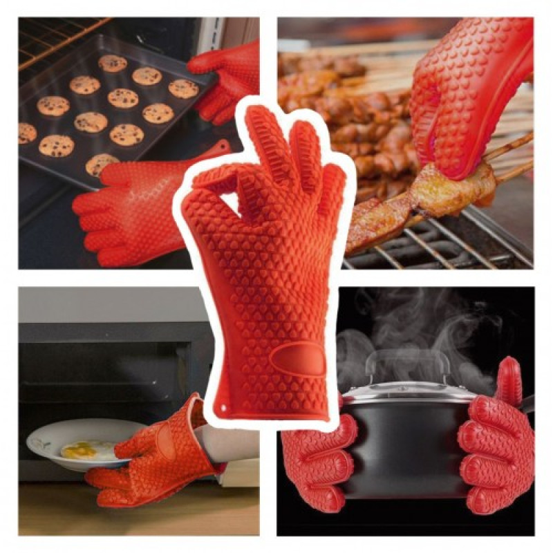 Рукавички-прохватки RED GLOVE силіконові жароміцні (Червоні)