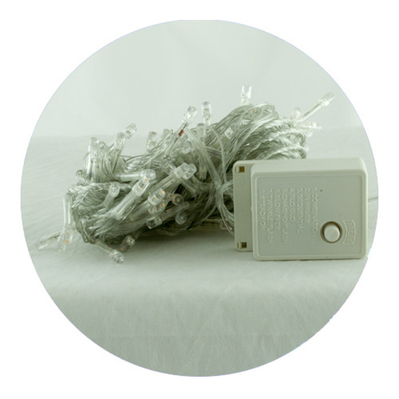 Гирлянда-нить (String-Lights) 100W-4 внутренняя, пров.:черный, 7м (Белый)