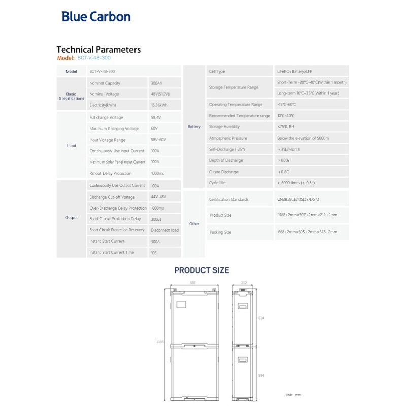 Акумуляторна батарея  Blue Carbon  LiFePo4 48V 300Ah  15.36kWh