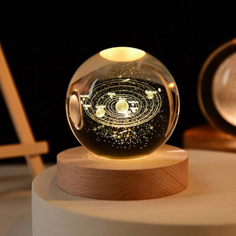 Нічник 3D кришталева куля Сонячна система з LED підсвічуванням
